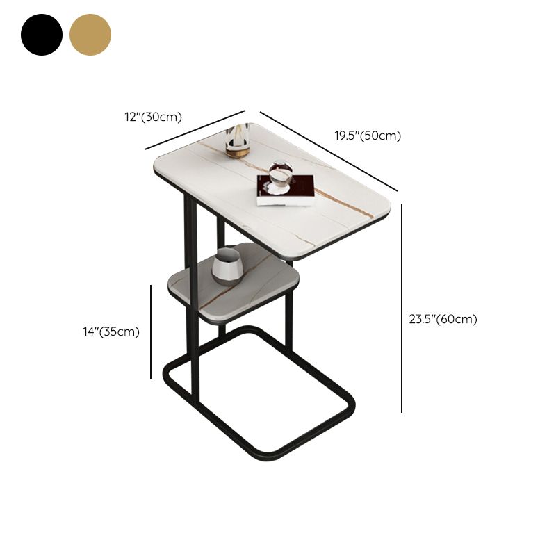 Modern C Corner Table Round Slate Side End Table for Living Room
