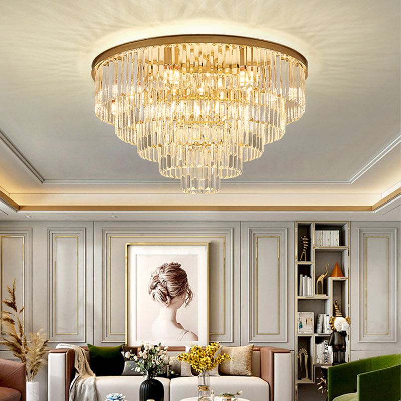 Conical Metal LED Ceiling Light in Modern Luxury Style Crystal Flush Mount for Dining Room