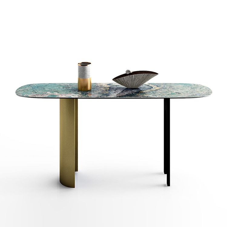 16 Inch Wide Glam Accent Table Oval Stone Console Table for Hall