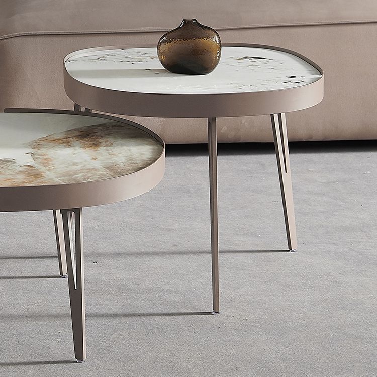 Contemporary Geometric Cocktail Table Stone 3 Legs Bunching Tables