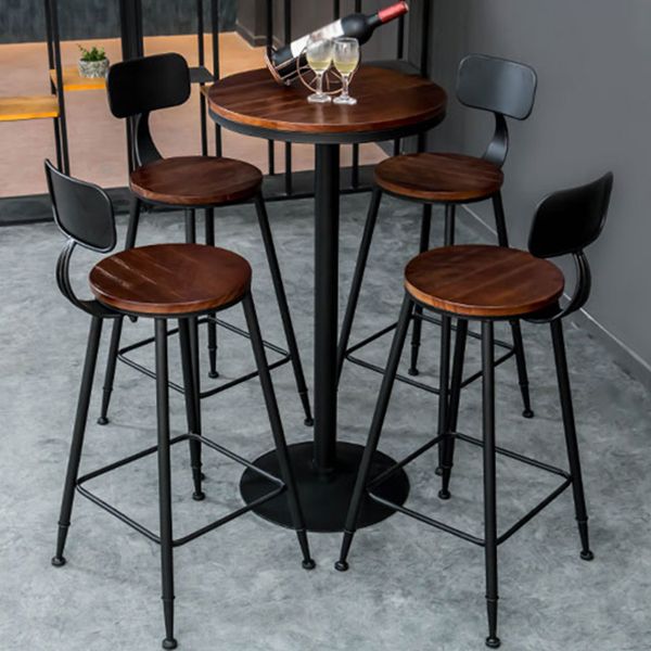 Industrial 1/3/5 Pieces Bar Table Set Round Pine Wood Counter Table with High Stools