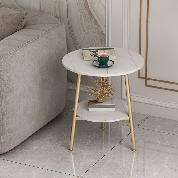 Modern Slate Top Round Double Tier End Table 3 Legs End Table