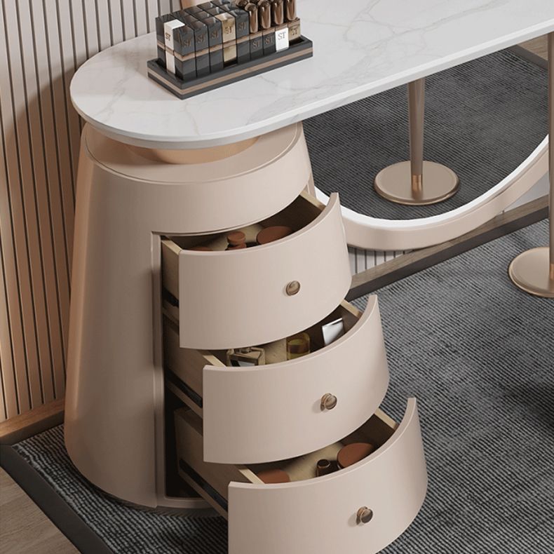Glam Slate Makeup Dressing Table Stool Set in Beige with 57" Tall Mirror