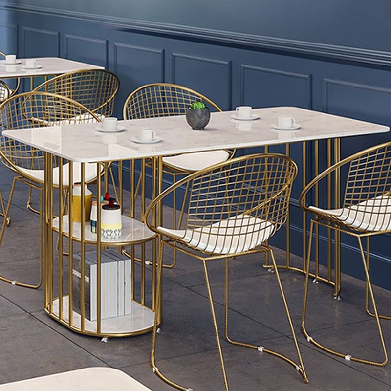 Stone and Metal Table Modern Minimalist Home Storage Rectangular Dining Table