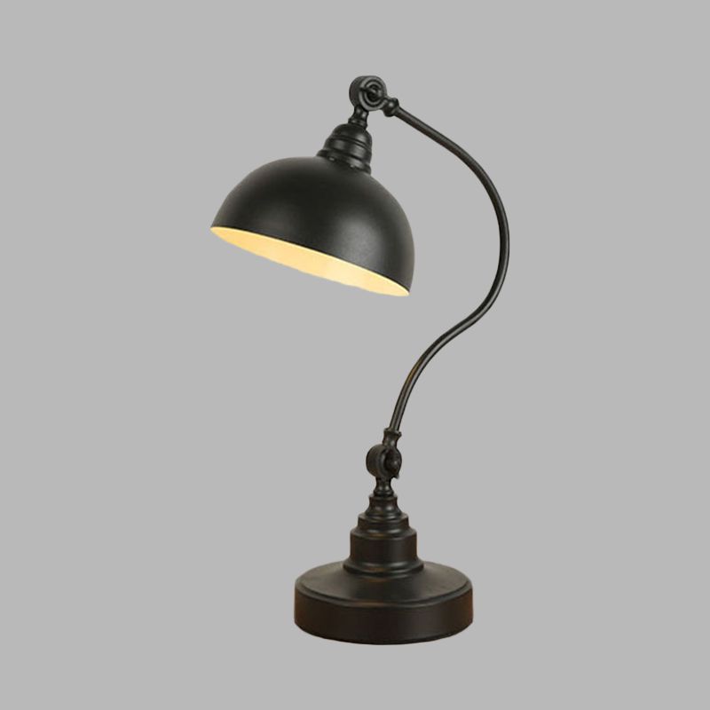 Luz de mesa ajustable de domo de metal Lámpara de tarea de sala de estudio de bombilla 1 en negro con brazo de cuello de cisne