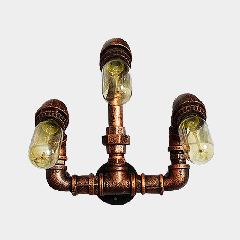 3 Bulbs Wall Sconce Lighting Farmhouse Curved Arm Metal Wall Mounted Lamp in Rust for Bar