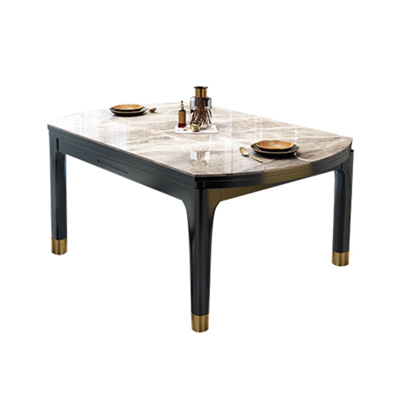 Drop-Leaf Dining Table Sintered Stone Dinner Table with Wooden Base