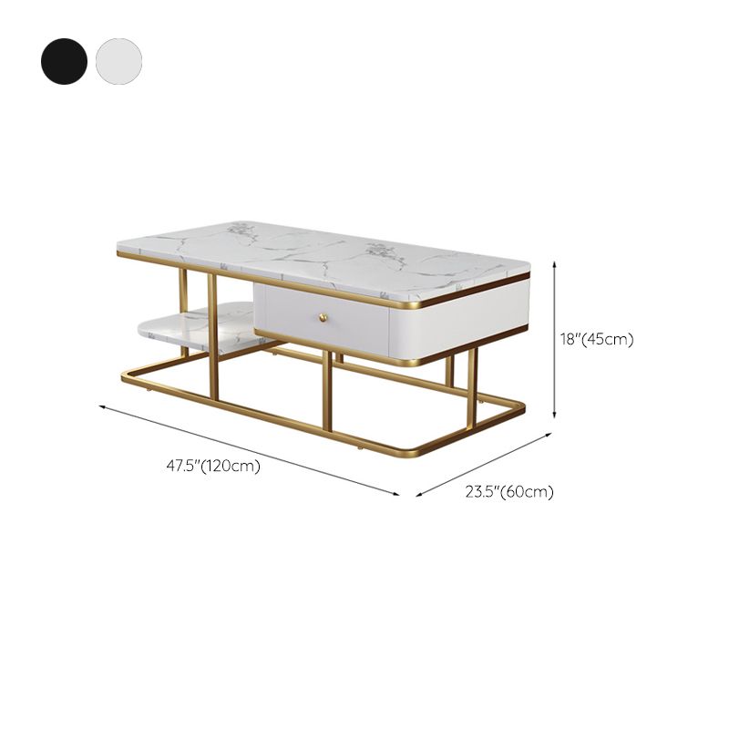 Glam Rectangle Cocktail Table with Marble Top and 1 Drawer and 1 Shelf