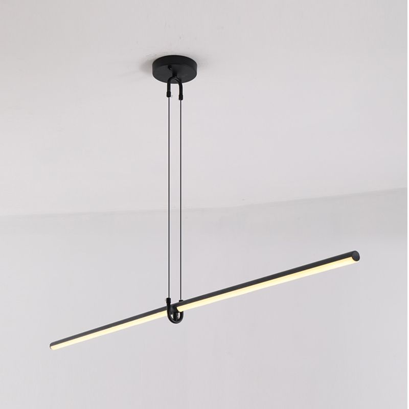Modern Linear LED Island Light 1-Head Restaurant Pendant Lamp with Acrylic Shade