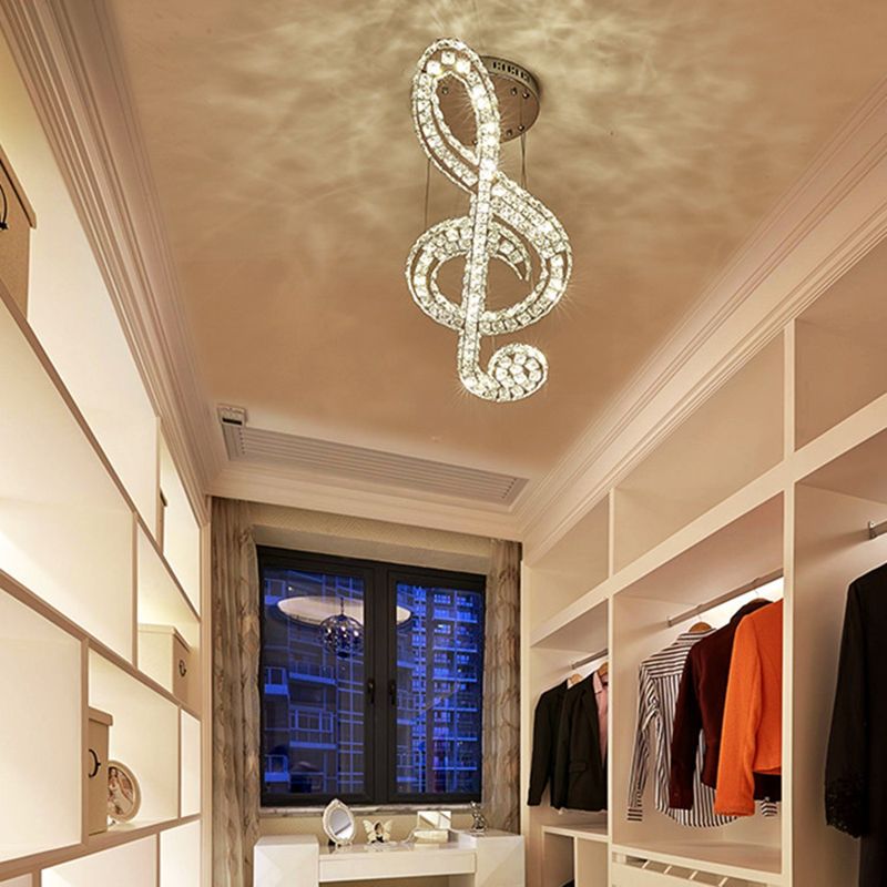 Crystal Musical Note Pendant Light Minimalist LED Chandelier Lamp for Clothing Store