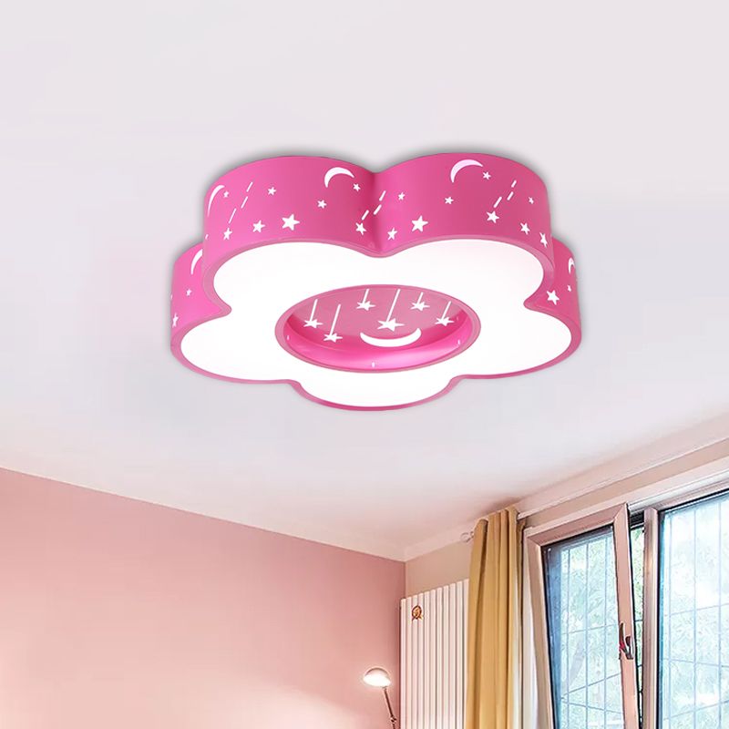 Hollow-Out Blossom Ceiling Light Creative Acrylic LED Playroom Flush Mount Lighting in Pink/Blue