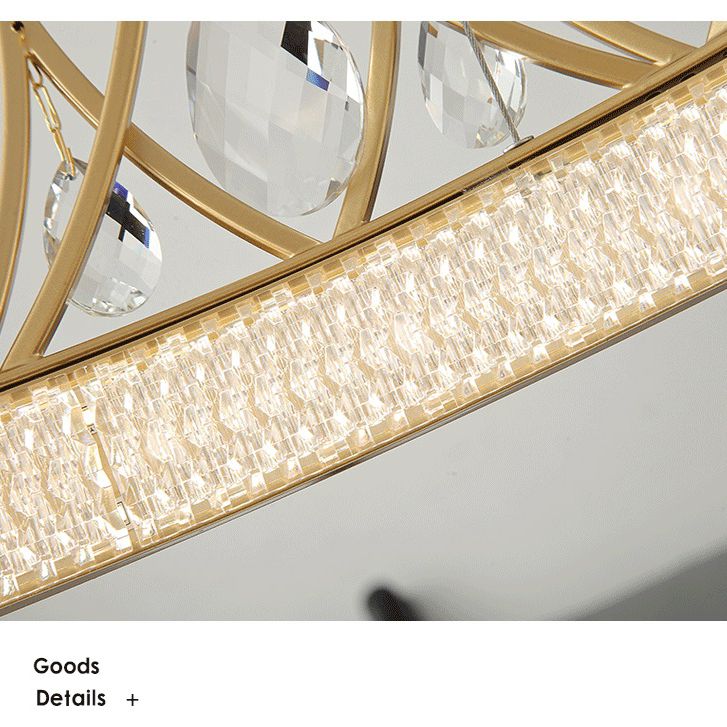 Gold Finish Crown Shaped Chandelier Minimalist Crystal LED Hanging Lamp for Bedroom