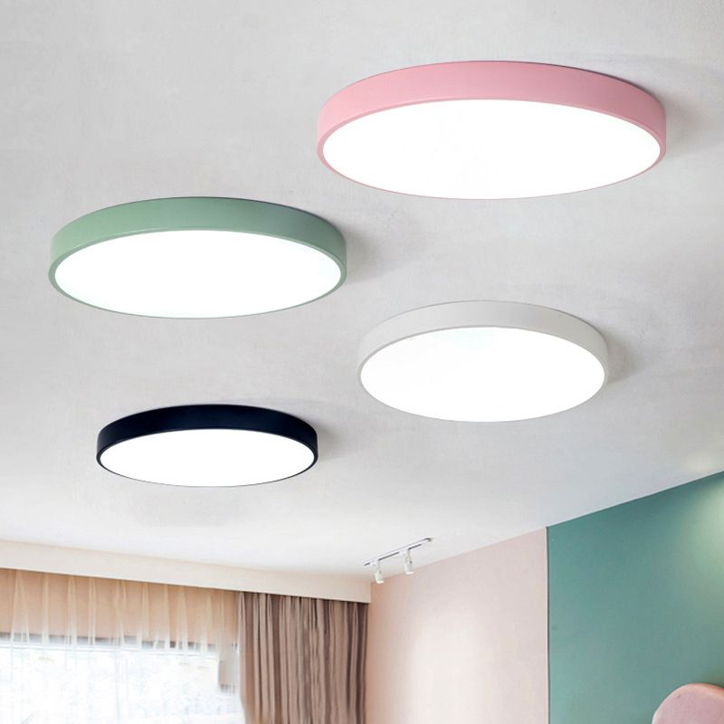 Round Flush Light Fixtures Macaron Simplicity Acrylic Ceiling Light Fixtures for Bedroom