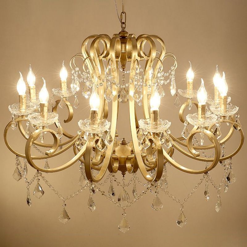 Kristal draperen kroonluchter verlichting rustieke goud scrollende arm eetkamer hanger met kristalval