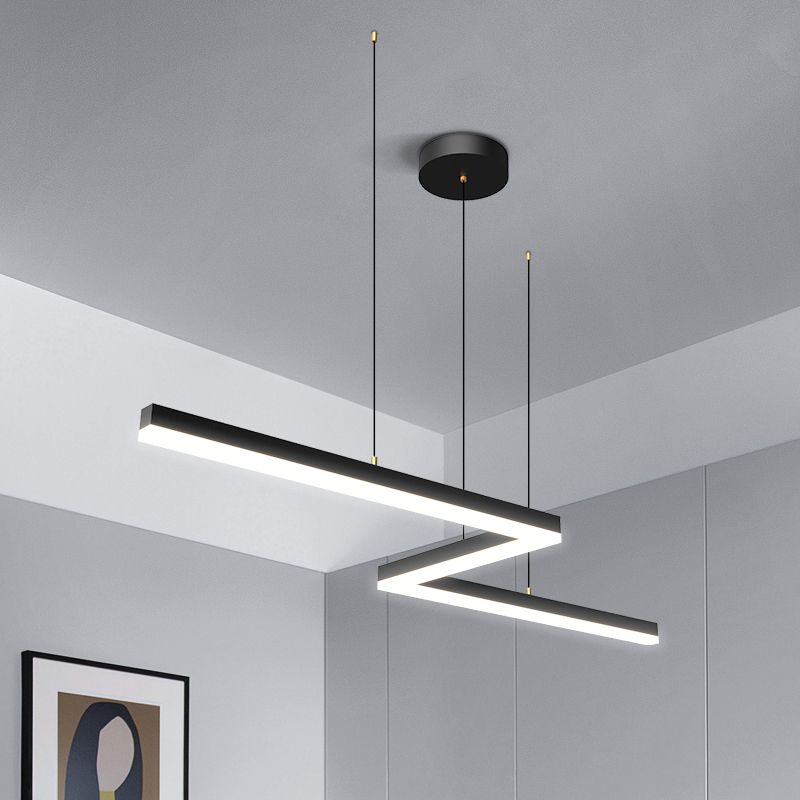 Linear Shape Island Light Modern Style Metal 1-Light Island Lighting in Black
