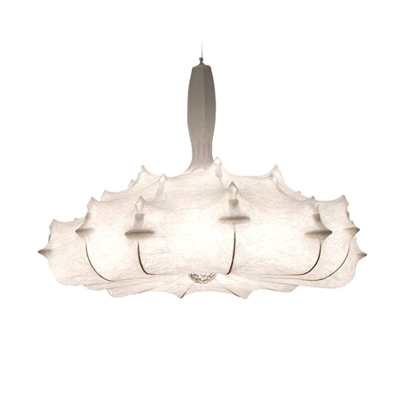 Silk White Pendant Light in Modern Unique Style Wrought Iron Hanging Light for Dining Room