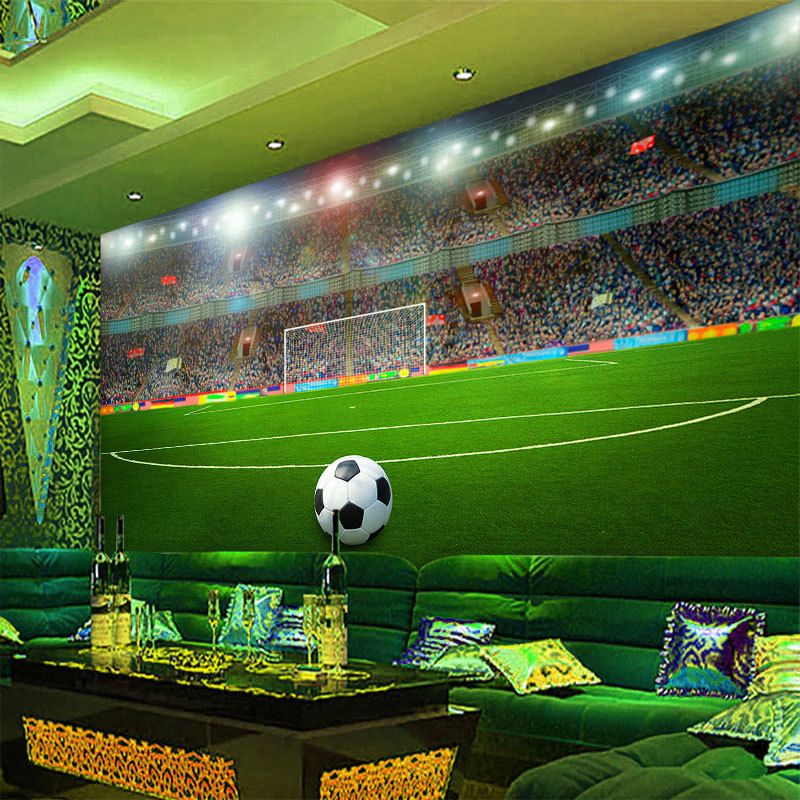 Big Photo Simple Mural Wallpaper for Clue with Football Field Design in Green
