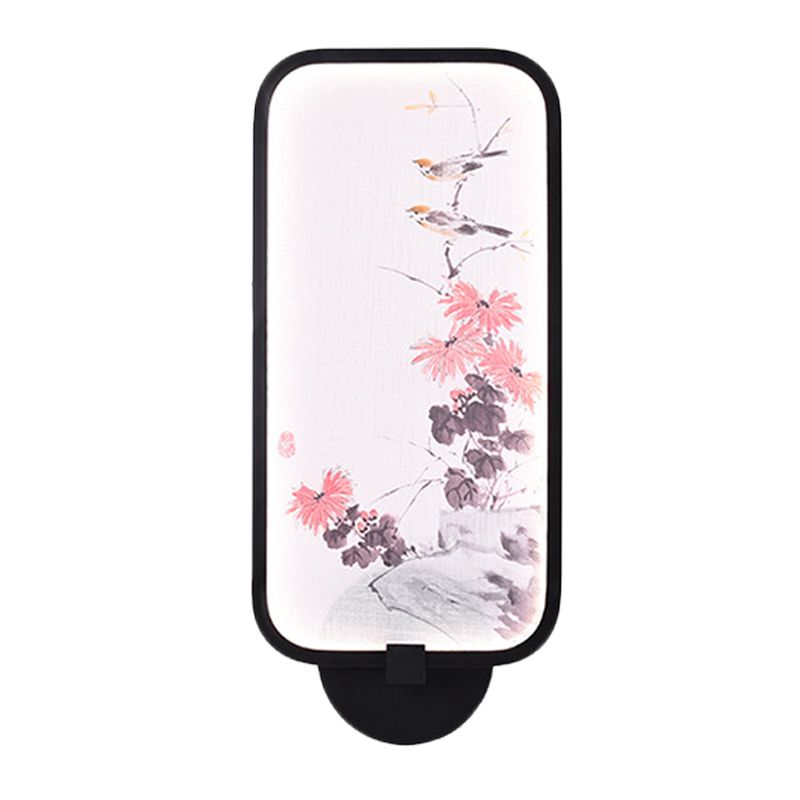 Metallic Chrysanths/Lotus Mural Lighting Chinese Black LED Wall Sconce Light Fixture for Sitting Room