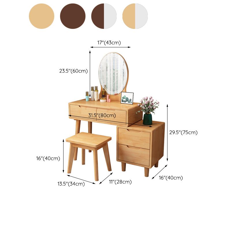 Rubberwood Vanity Table with Stool and 4 Drawers 15.74" Wide Makeup Table