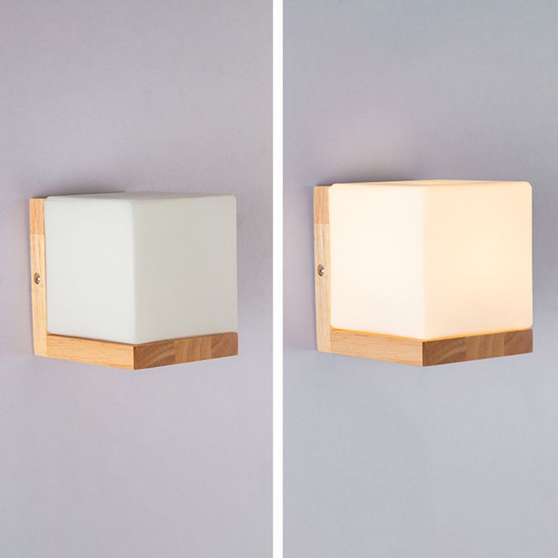 White Glass Shade Simplicity Wooden Wall Lamp Nordic Style Corridor Staircase Sconce Light