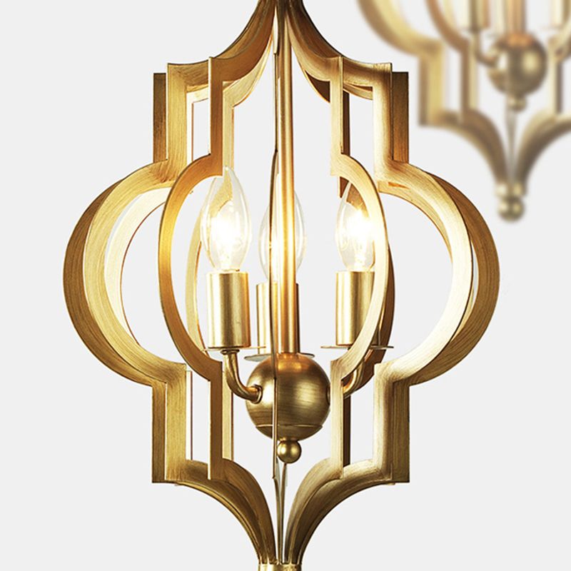 3 lampadine candela lampadario leggero tradizionale cronometro tradizionale in metallo oro sospeso per sala da pranzo con gabbia, largo 12,5 "/28"