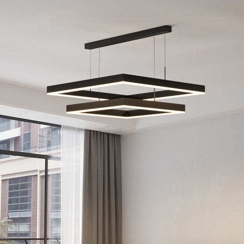 Metal Squares Chandelier Light Fixture Minimalist LED Pendant Lighting Fixture in Black
