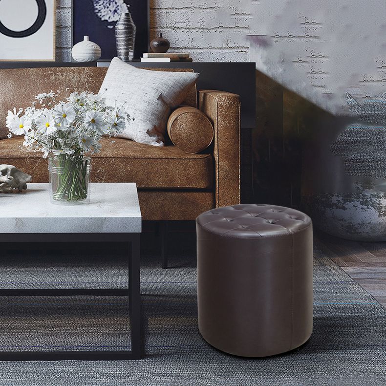 Modern Plain Ottoman Water Resistant Genuine Leather Tufted Pouf Ottoman