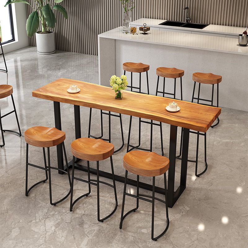 Modern Armless Backless Counter Stool Iron Kitchen Bar Stool with Wooden Seat and Pedal