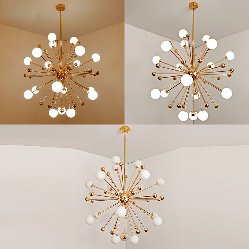 Gold Globe Chandelier Nordic Multi Light Hanging Light with White Glass for Bedroom