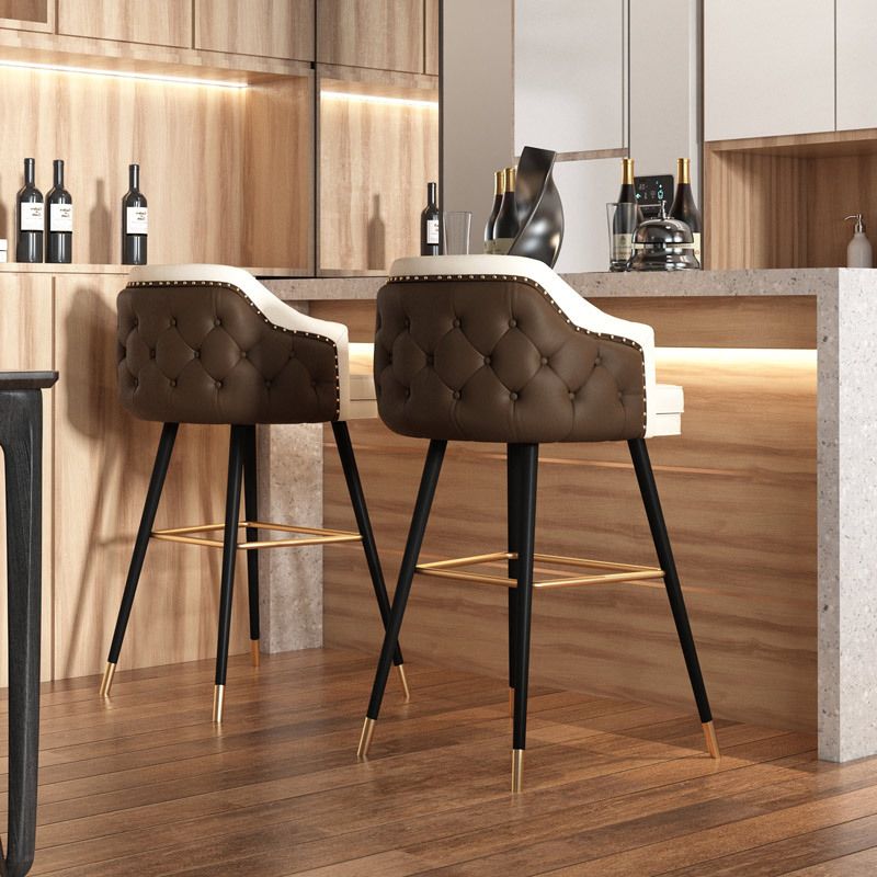 Modern Armrest Backrest Counter Stool Iron Cafe Bar Stool with Cushion and Pedal