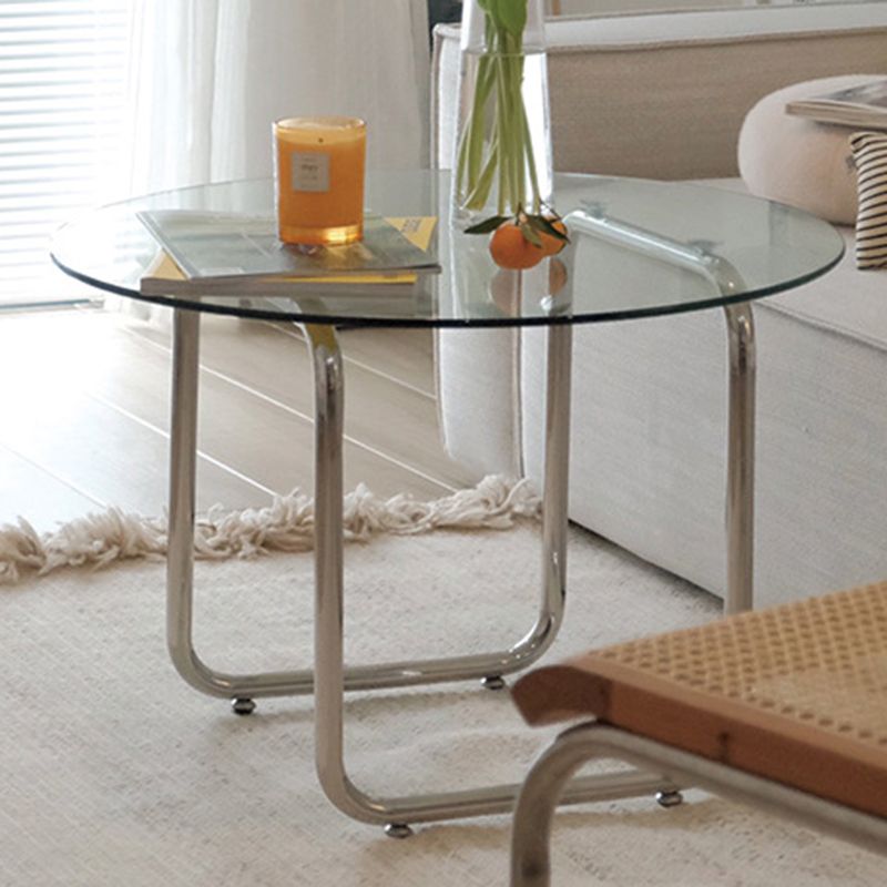 Tempered Glass Top Coffee Table Chrome Finish Sled Base Cocktail Table