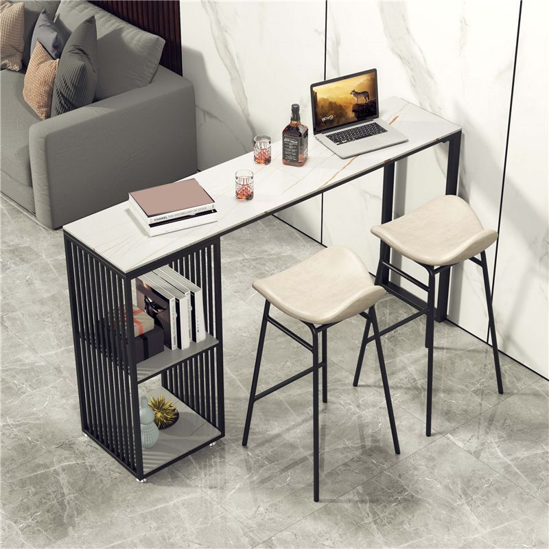 Industrial Stone Top Bar Dining Table Rectangle Bar Table with Storage Base