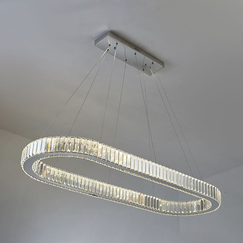 Oval Clear Crystal LED Island Light Fixture Modern Ceiling Pendant Light