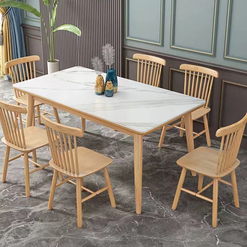 Modern Dining Table Natural Rubberwood Legs Dining Table with White Top