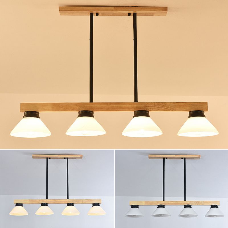 Cone Wood and Glass Island Ceiling Light Transitional Dining Room Island Light Fixtures