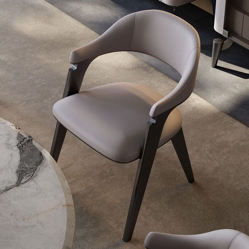 Industrial Style Arm Dining Chair Faux Leather Open Back Dining Chair for Bedroom