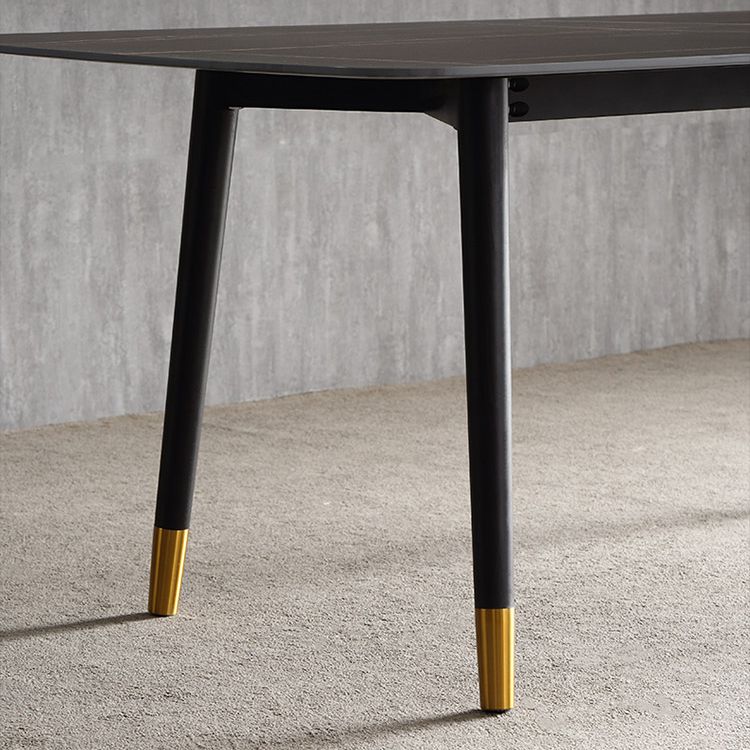 Modern Wood Legs Dinette Set 1/4/6/7 Pieces Rectangle Indoor Dining Table Set in Black