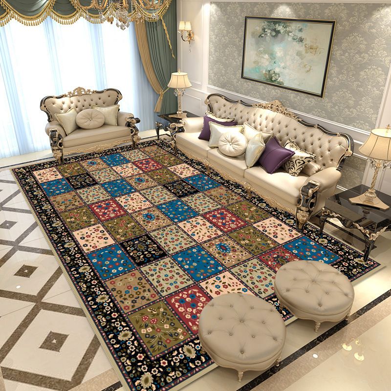 Multicolored Area Rug Traditional Polyester Rug Anti-Slip Backing Carpet for Living Room