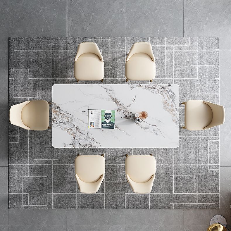 Luxury Sintered Stone Dining Table Rectangle Table with Metal Base and 4 Legs