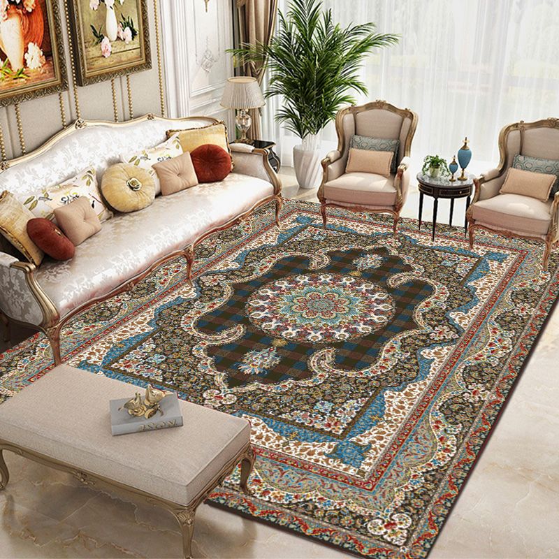 Blauer Bohemian Teppich Mischung Gravy Teppich Waschbarer Innenteppich für Wohnzimmer