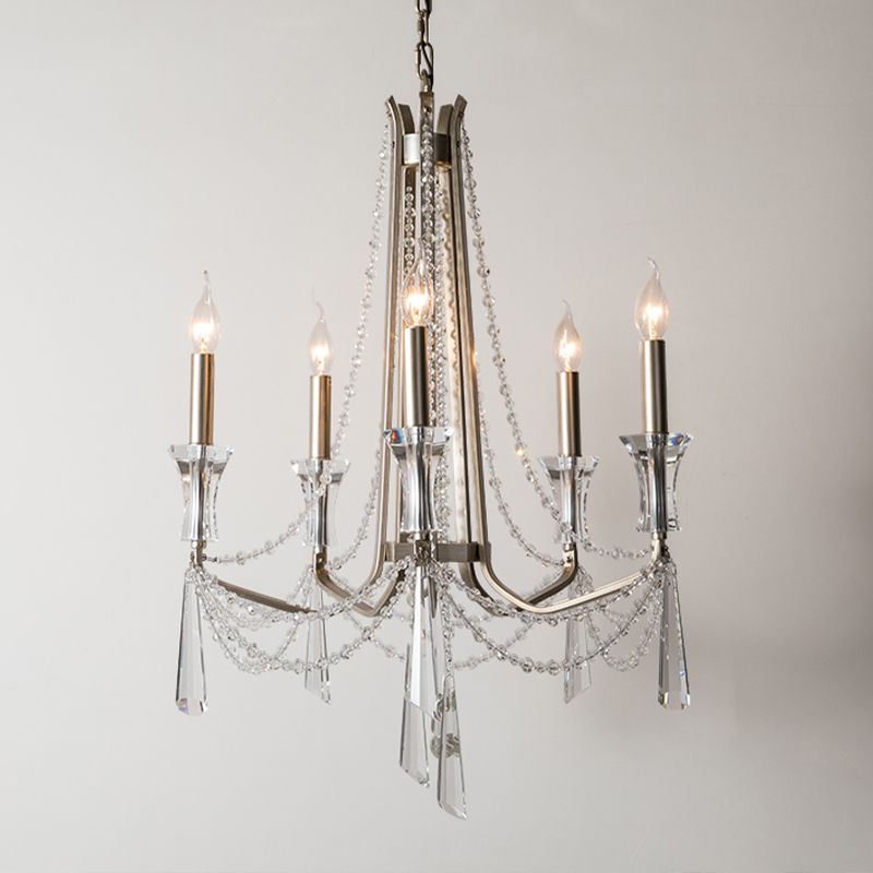 Candle Dining Room Chandelier Lighting Fixture Countryside 5/6 Lights Chrome Drop Pendant