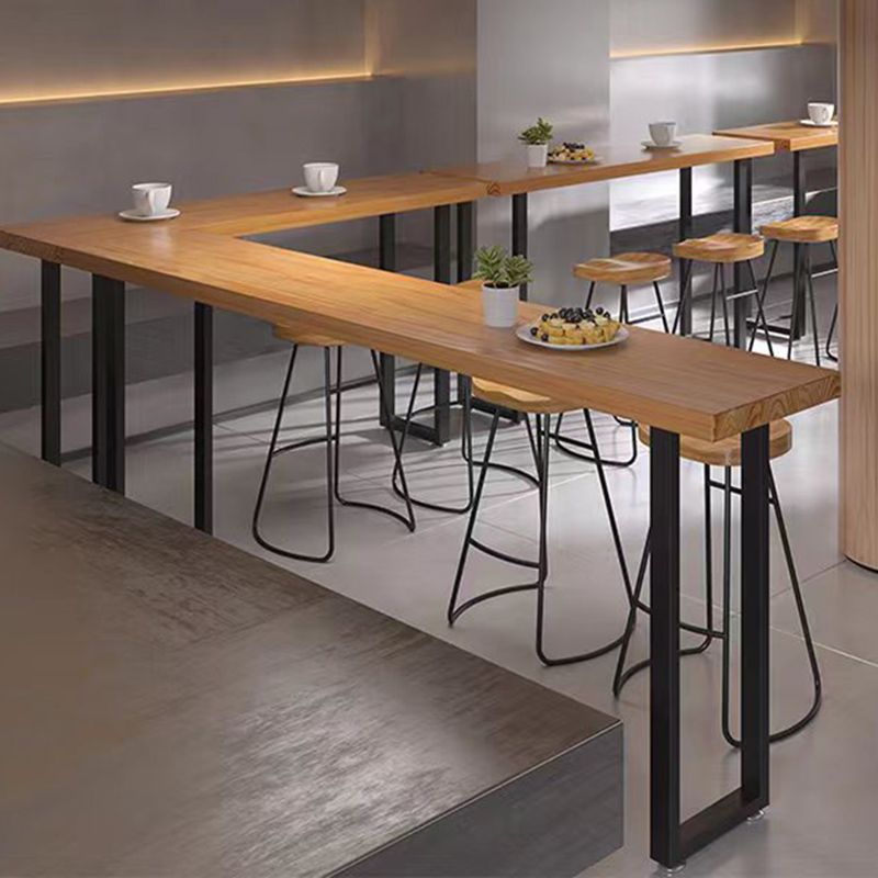 Rectangle Solid Wood Bar Height Table Industrial Double Pedestal Bar Table