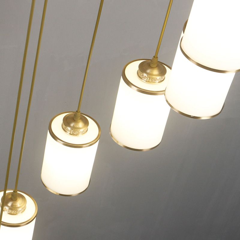Modern Cylindrical Pendant Glass Multiple Hanging Ceiling Light for Spiral Stair