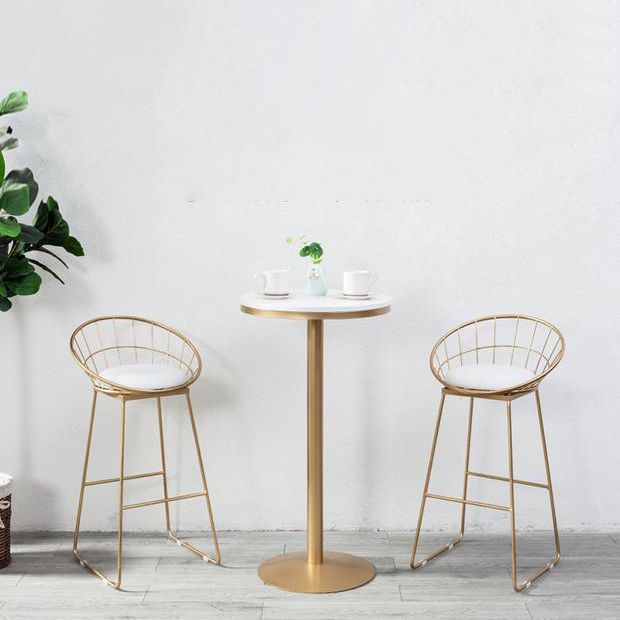 Metal and Wood Set 1/2/3 Pieces Contemporary Round Bar Stool and Table Set