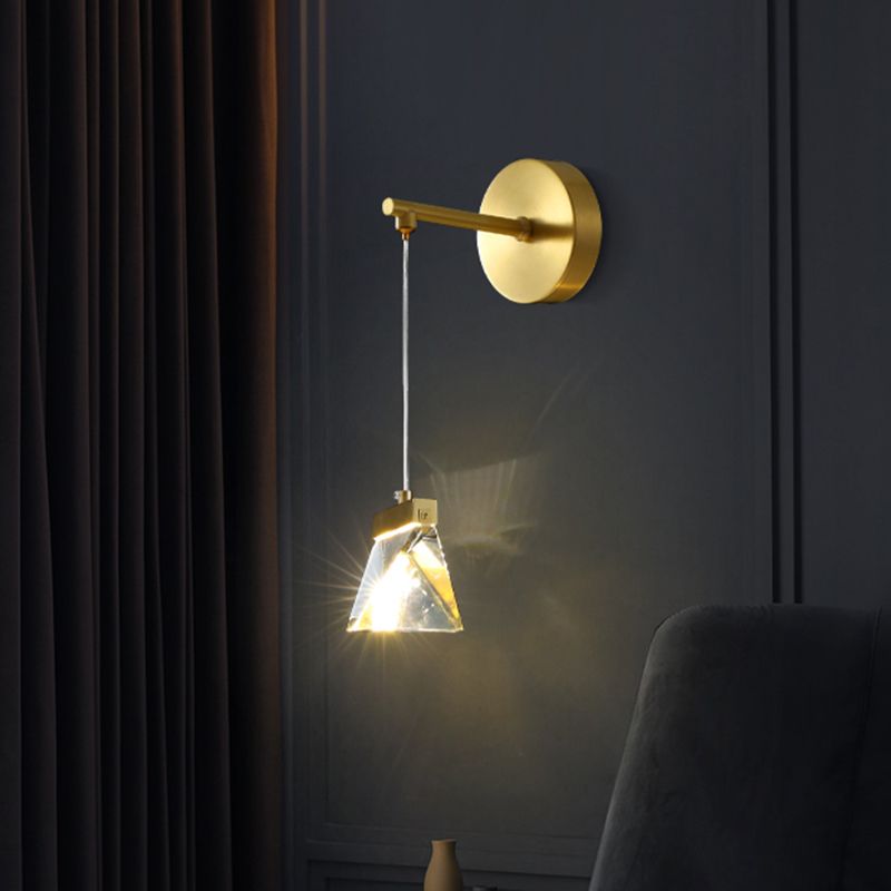 Clear Crystal Blocks Gold Wall Pendant Light Polyhedron LED Contemporary Wall Mount Lamp