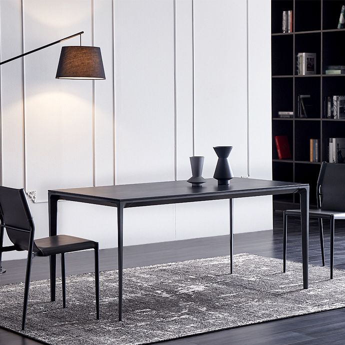 Stone Top Dining Table Rectangle Contemporary Table with 4 Legs in Black