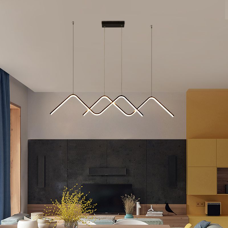 Zigzag Shaped Suspension Light Fixture Minimalist Metal Restaurant LED Ceiling Lamp in Black