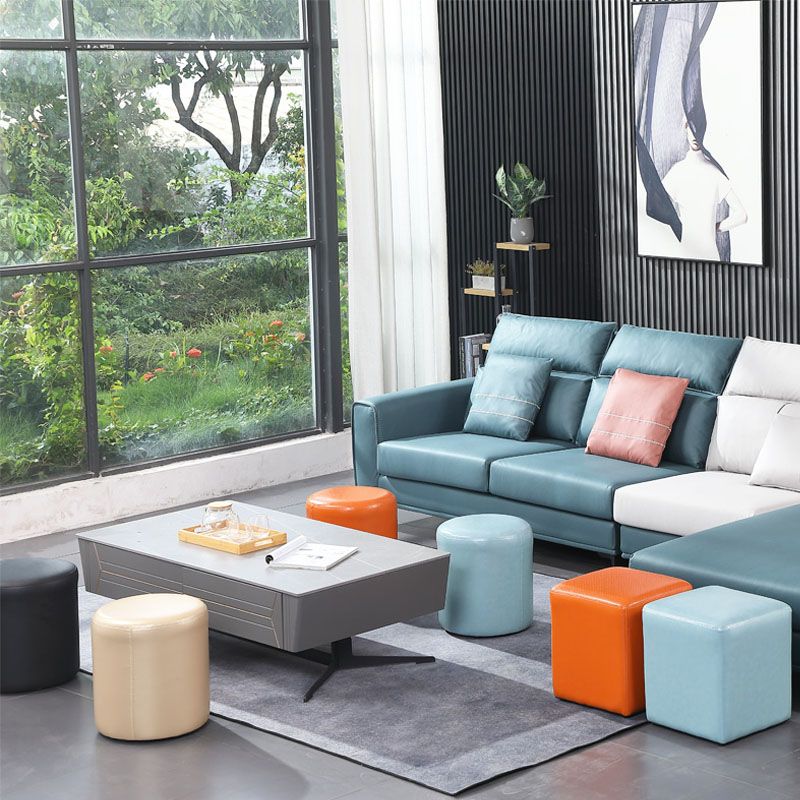 Orange Modern Pouf Water Resistant Solid Color Round Pouf for Drawing Room