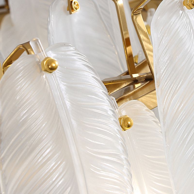 Nordic Ceiling Light Feather-shaped Glass Shade Flush Mount Light Fixture
