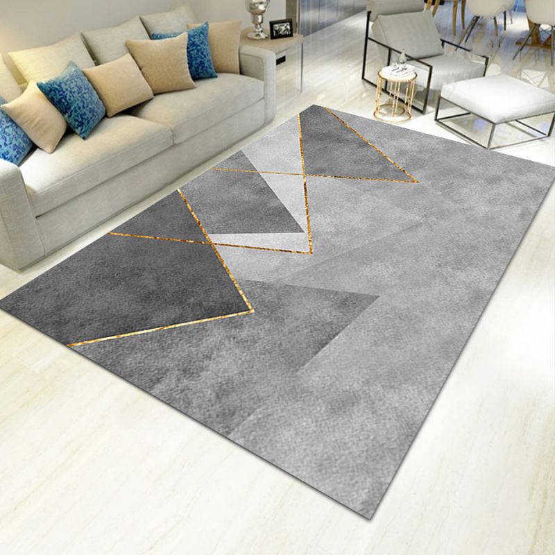 Grey Tone Geometric Pattern Rug Polyester Carpet Simple Non-Slip Backing Indoor Rug for Living Room